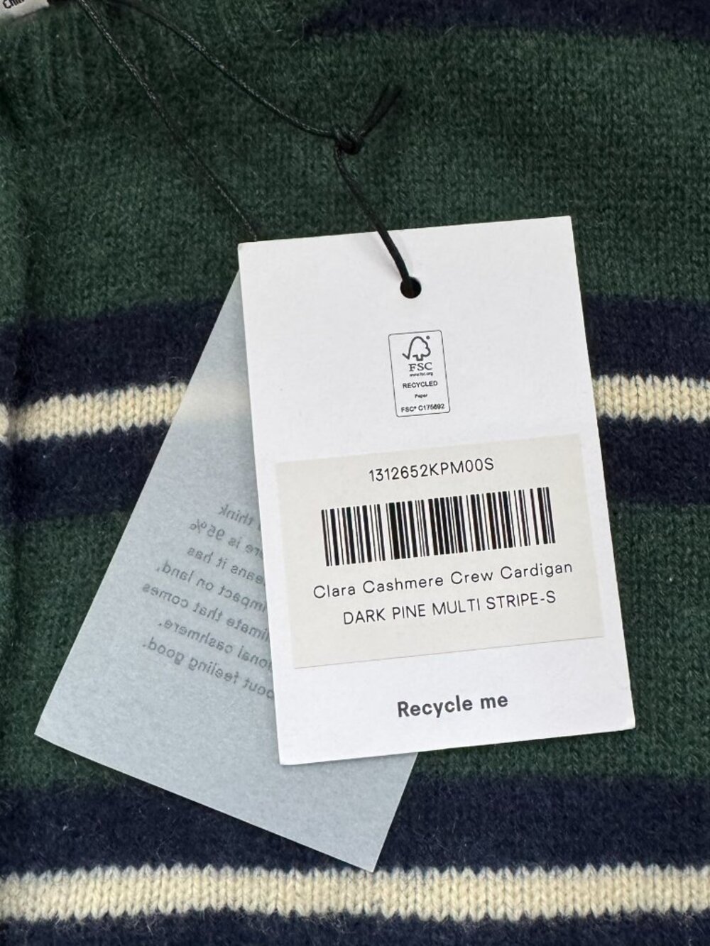 NWT Reformation Clara Cashmere Crew Cardigan Green Stripe Small - Picture 3 of 16